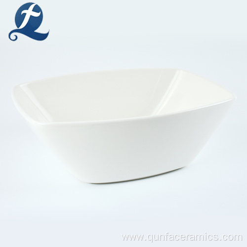 Bamboo Kitchenware White Ceramics Salad Bowl